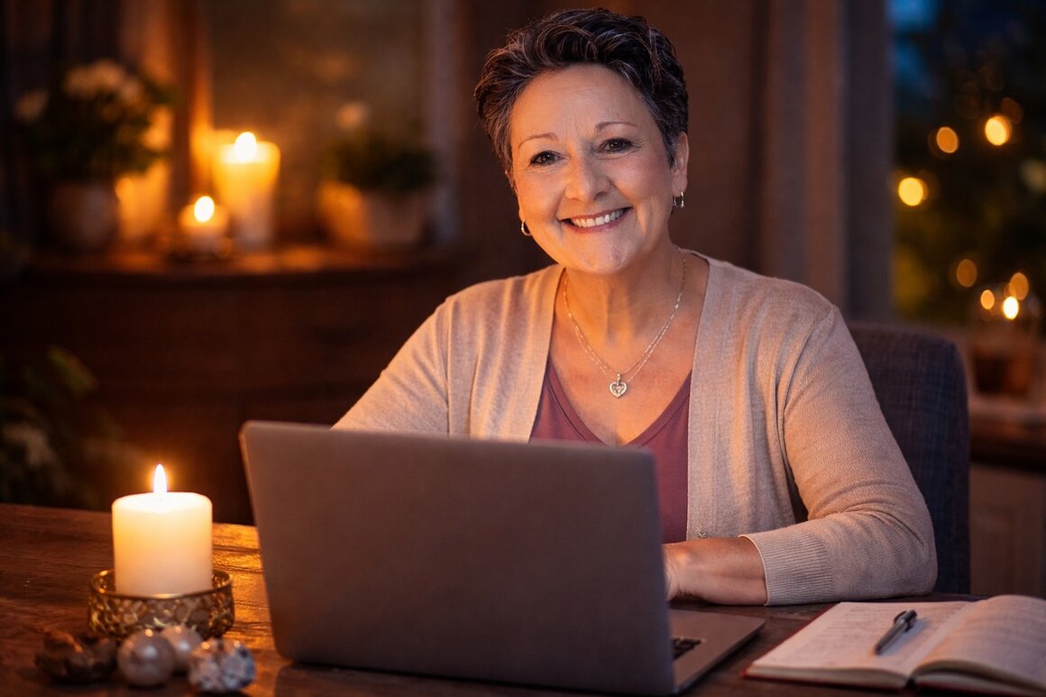 Frau in ruhiger Online-Einzelsitzung